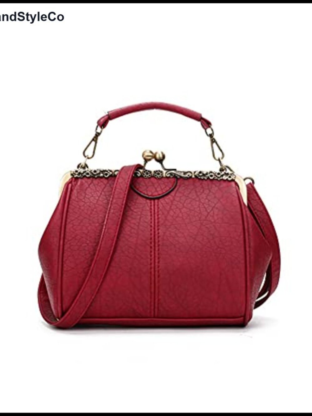 Retro Hollow Handbag for Women - PU Leather Kiss Lock Shoulder Crossbody Bag